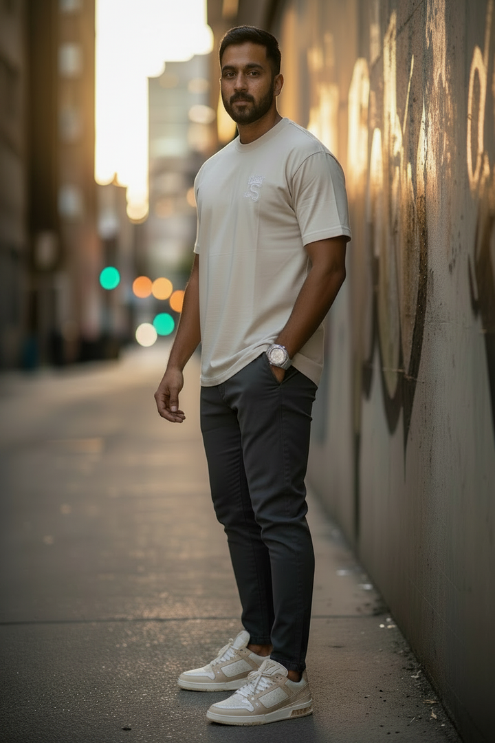 Premium King’s Crowned Oversized Tee – Ivory Sand