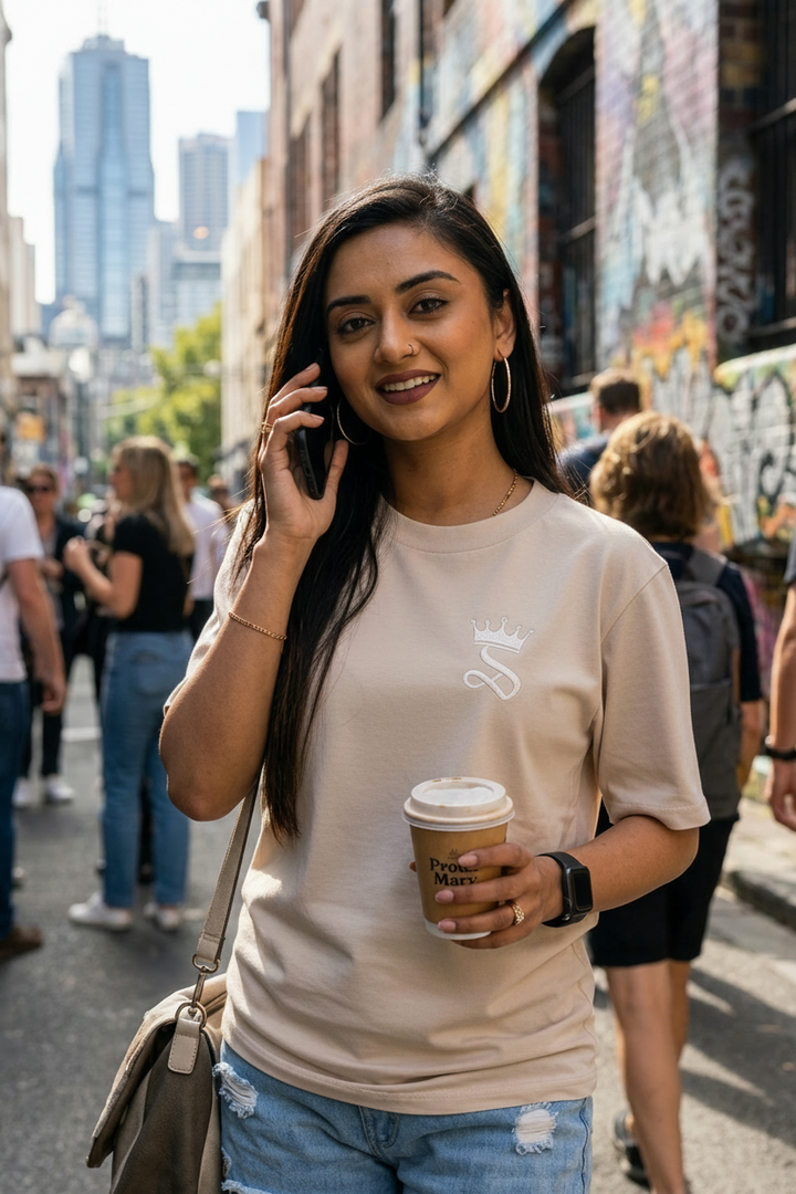 Premium Queen’s Crown Classic Tee – Ivory Sand Edition