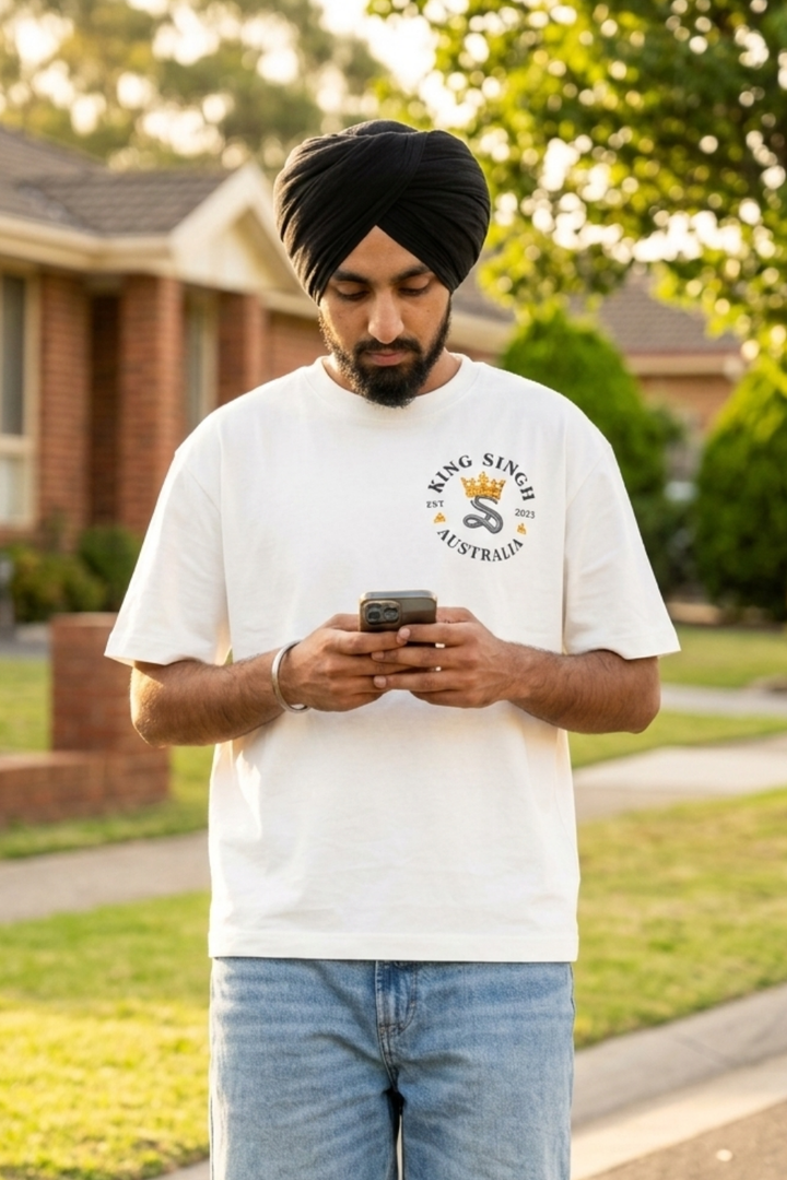 Royal Enforcer Box Tee - Singh’s Biker Edition - White