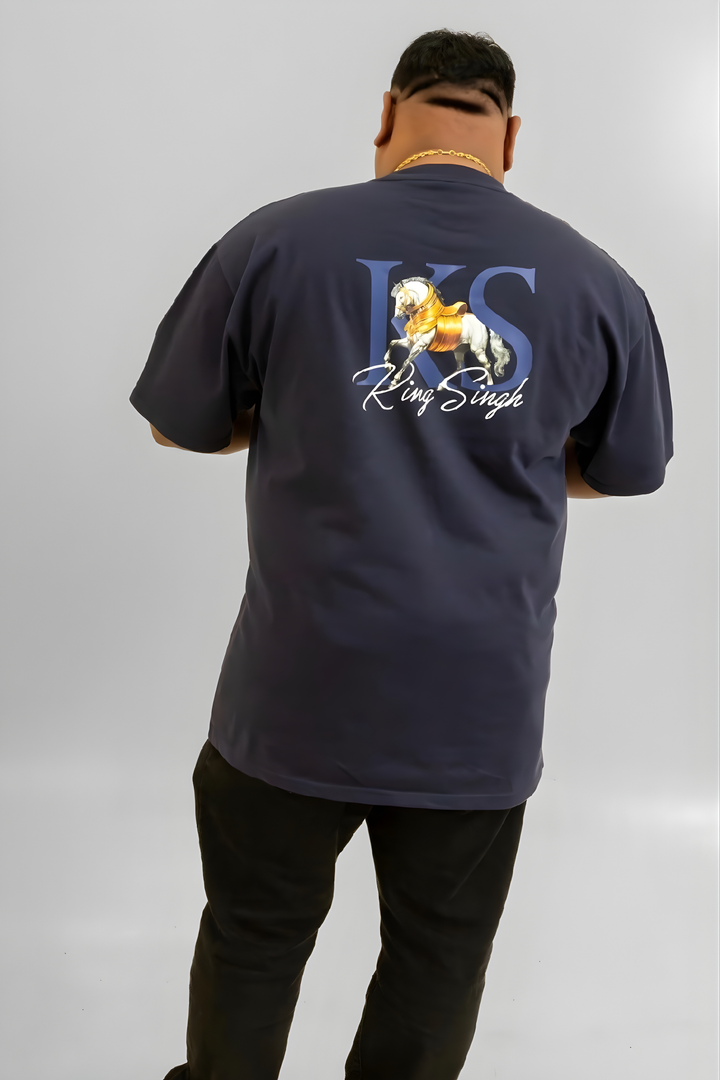 Premium Heavyweight T-Shirt Midnight Blue – Royal Stallion Graphic Streetwear | King Singh Australia