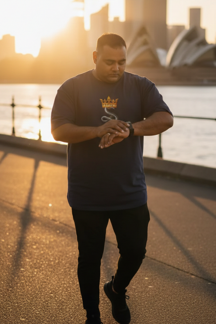 Premium Heavyweight T-Shirt Midnight Blue – Royal Stallion Graphic Streetwear | King Singh Australia